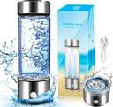 QERINKLE Hydrogen Water Bottle with Electrolysis Tech, Borosilicate Glass & Leak-Proof 420 ml Bottle (Pack of 1, Silver, Glass)